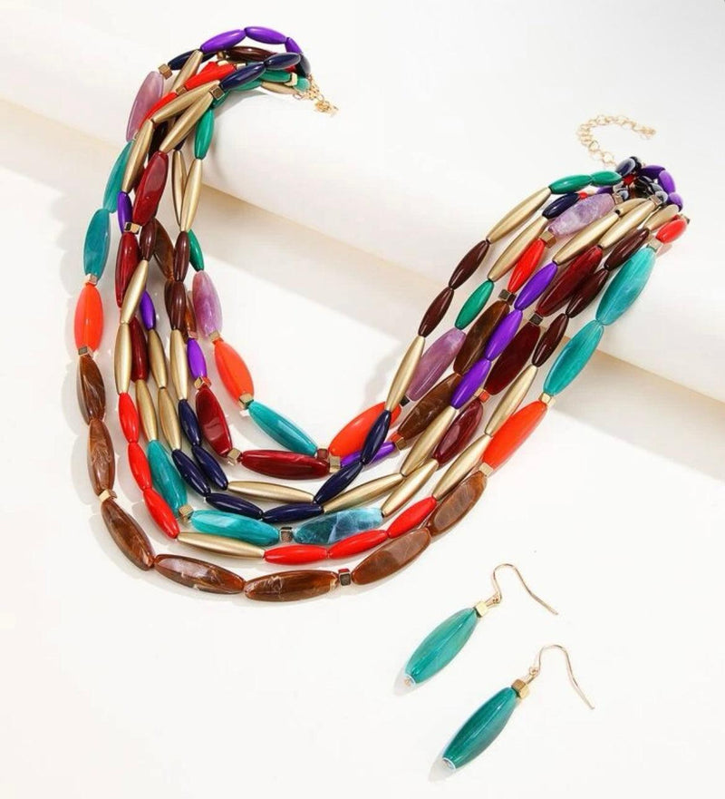 Rainbow Beaded Necklace, Colorful Jewelry - Naxita Closet
